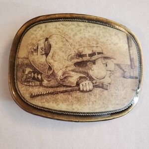 Vintage Belt Buckle Golf Cartoon Blowing Ball Collectors Item